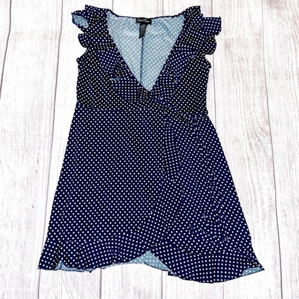 SUSIE ROSE Women’s Polka Dot Wrap Dress Navy & White Size Large (11-13) - Picture 2 of 7